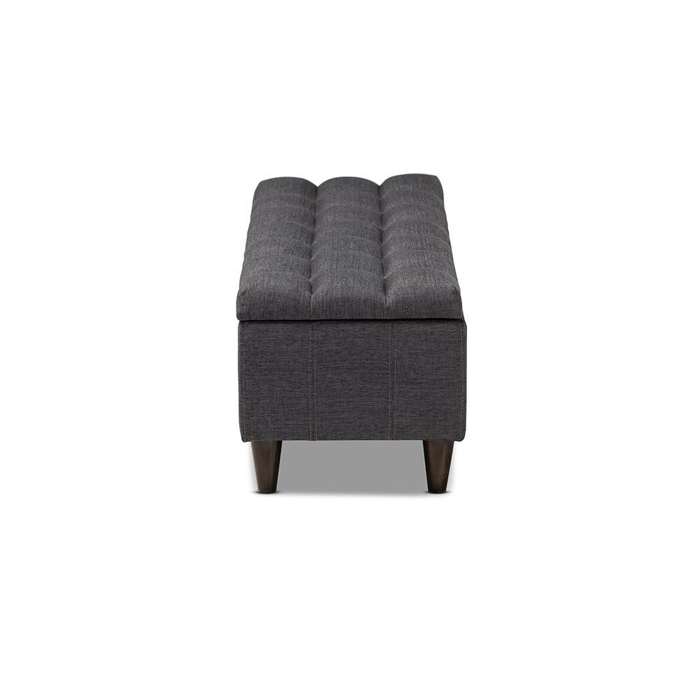 Charcoal Fabric Upholstered Dark Brown Finished Wood Storage Bench Ottoman. Picture 4