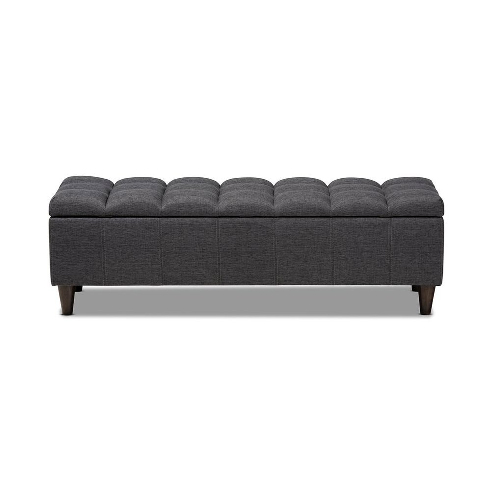 Charcoal Fabric Upholstered Dark Brown Finished Wood Storage Bench Ottoman. Picture 5
