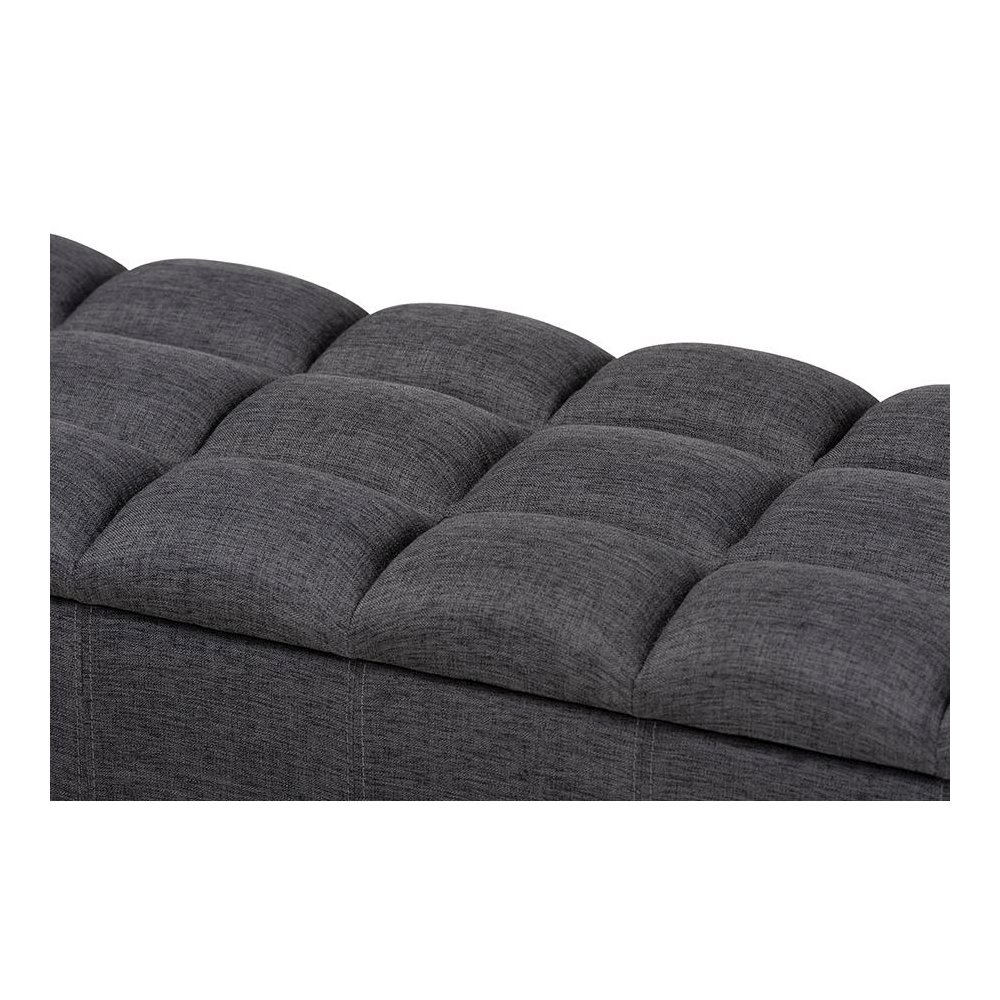 Charcoal Fabric Upholstered Dark Brown Finished Wood Storage Bench Ottoman. Picture 6