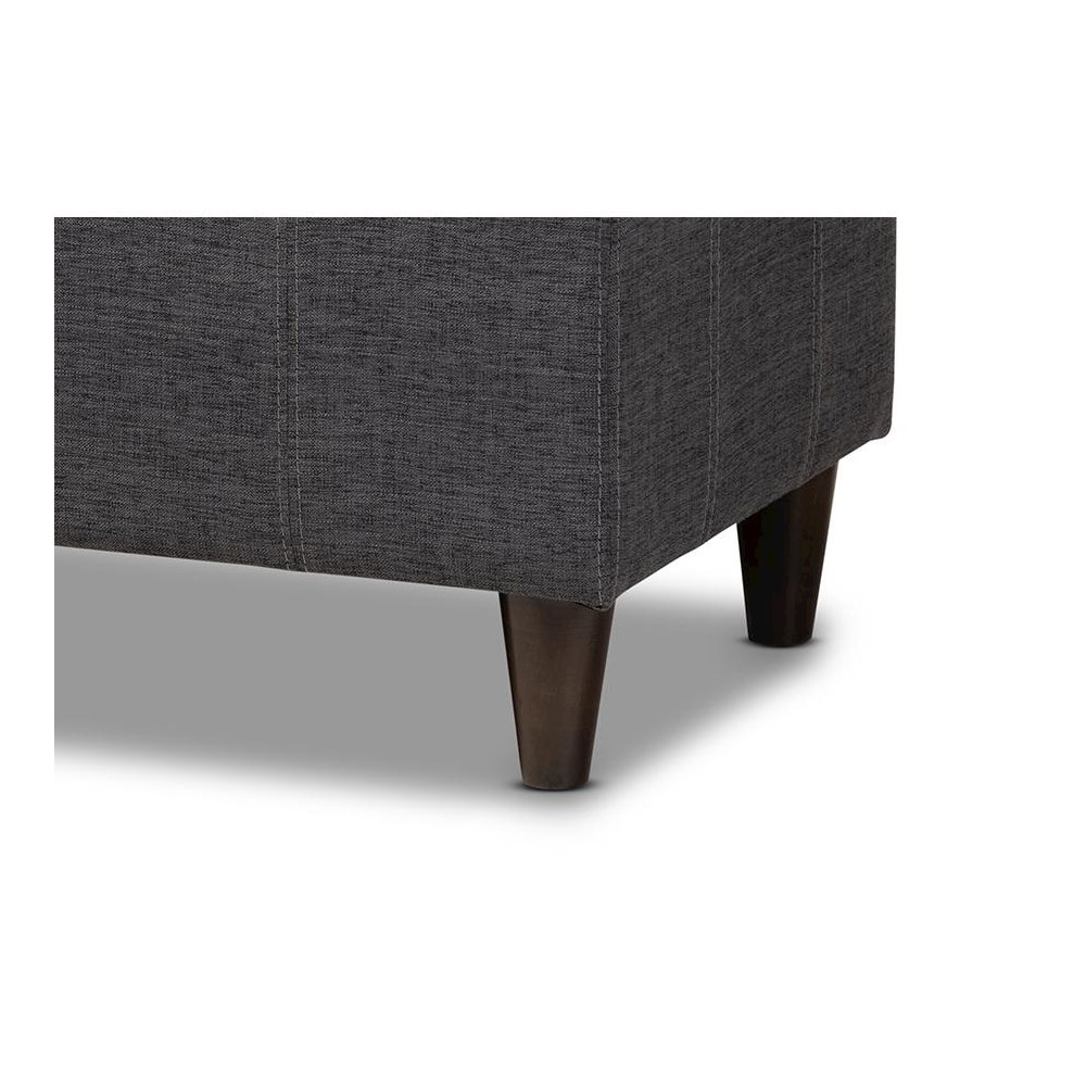 Charcoal Fabric Upholstered Dark Brown Finished Wood Storage Bench Ottoman. Picture 7