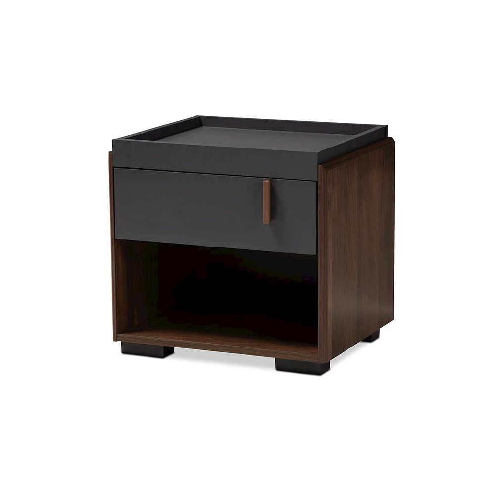 Two-Tone Gray and Walnut Finished Wood 1-Drawer Nightstand. Picture 1