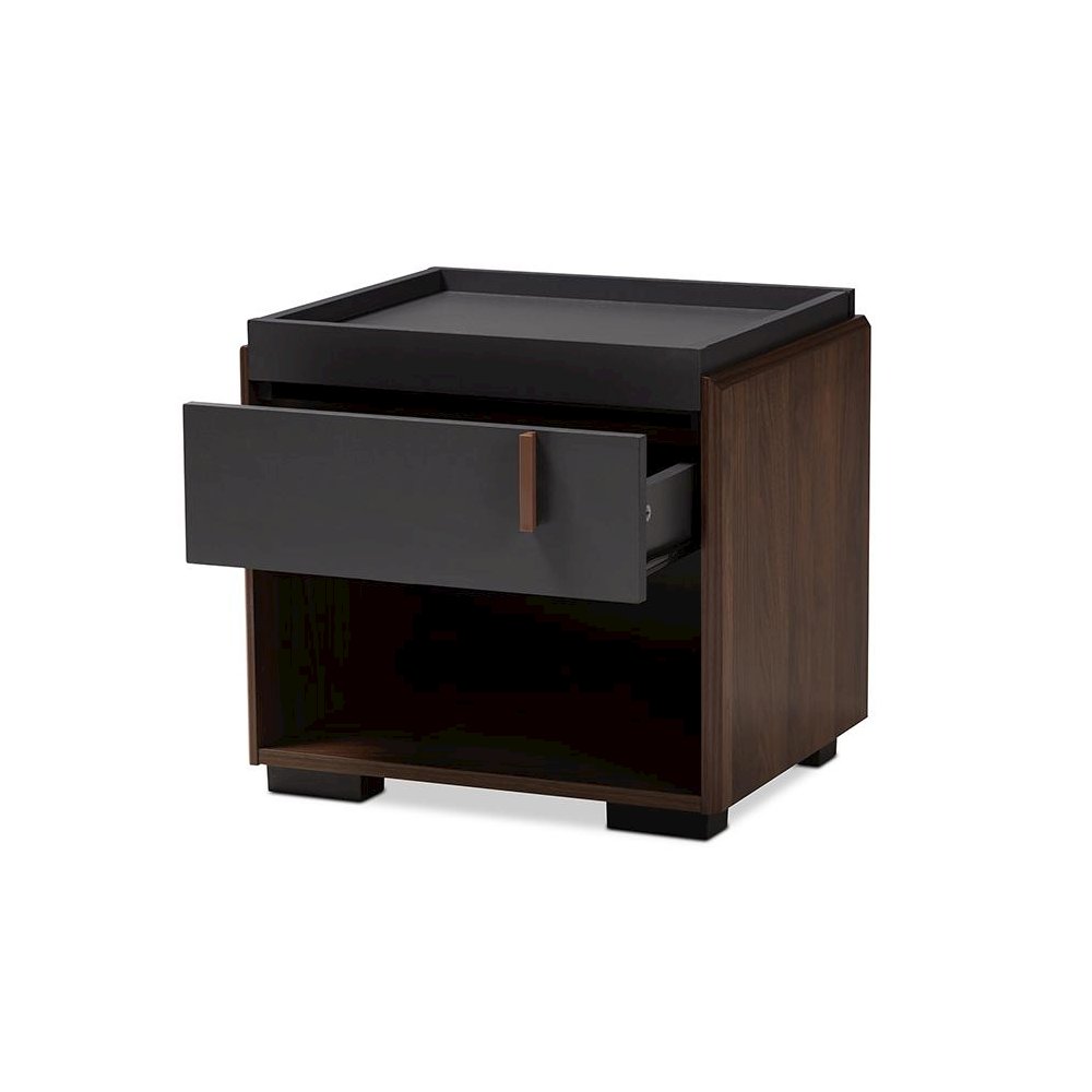 Two-Tone Gray and Walnut Finished Wood 1-Drawer Nightstand. Picture 2