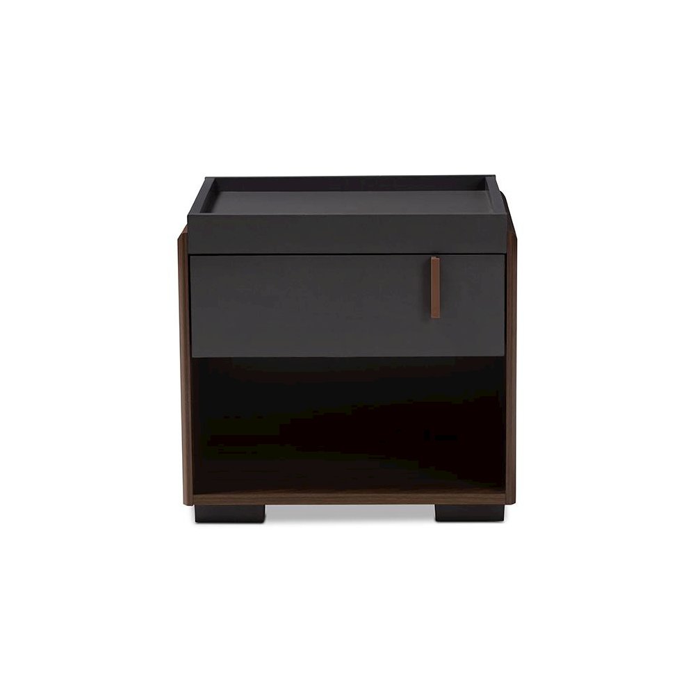 Two-Tone Gray and Walnut Finished Wood 1-Drawer Nightstand. Picture 3