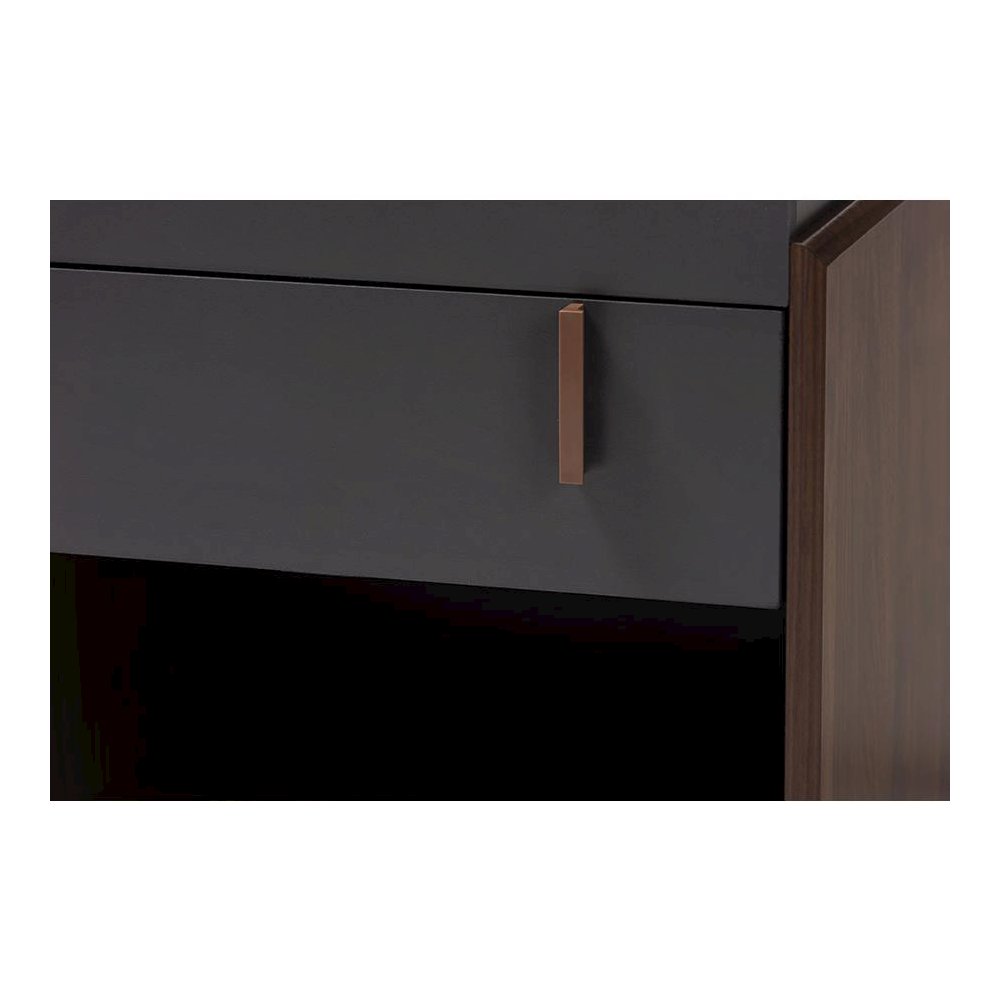 Two-Tone Gray and Walnut Finished Wood 1-Drawer Nightstand. Picture 5