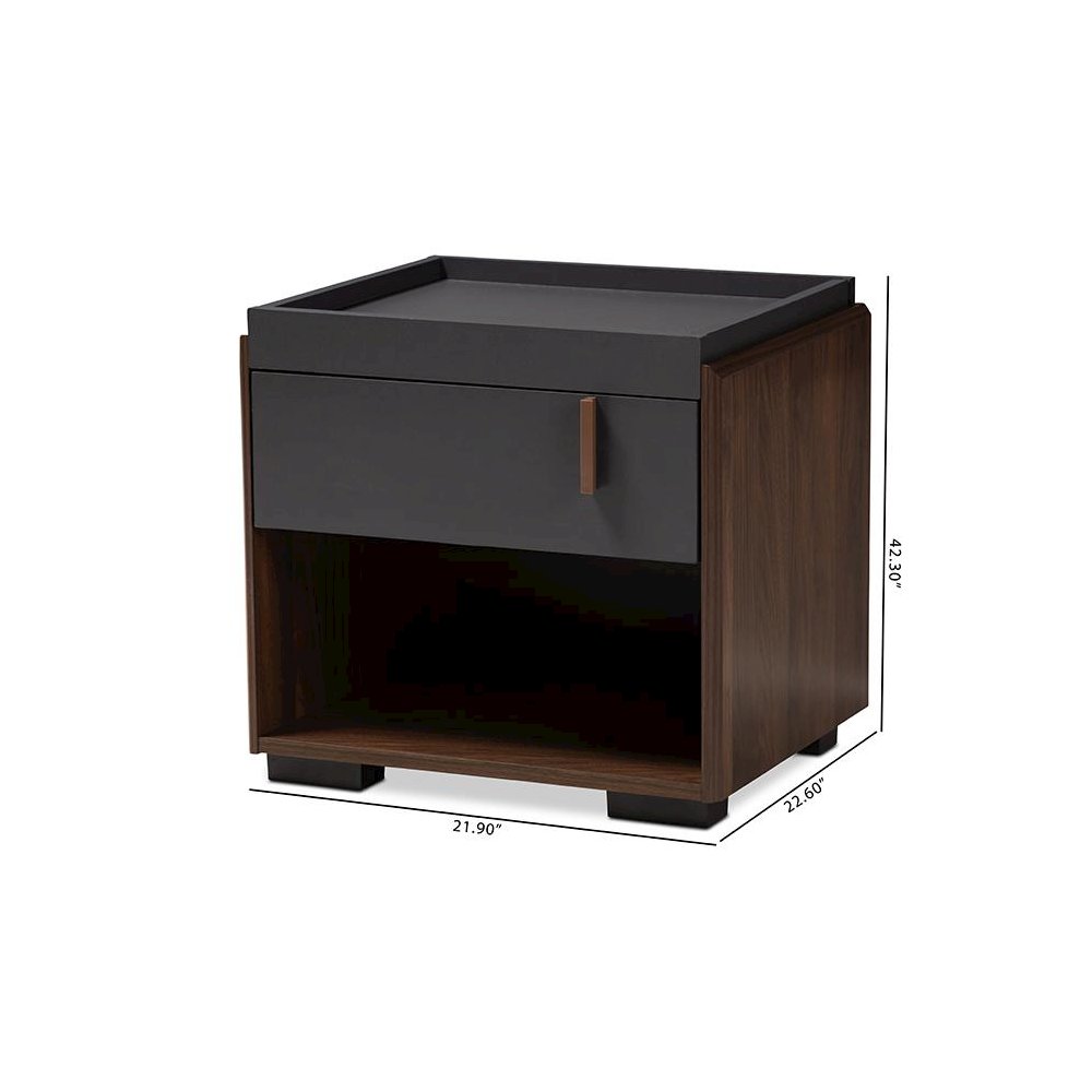 Two-Tone Gray and Walnut Finished Wood 1-Drawer Nightstand. Picture 8