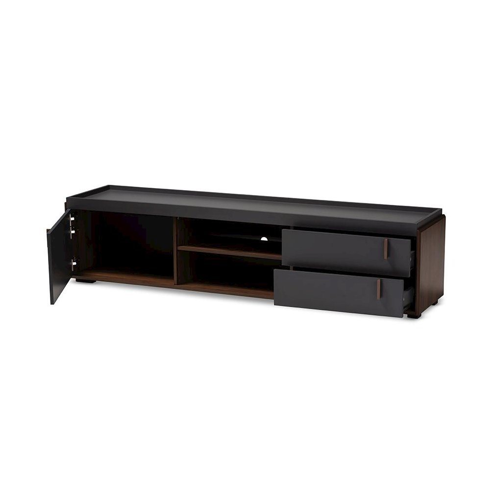 Two-Tone Gray and Walnut Finished Wood 2-Drawer TV Stand. Picture 2