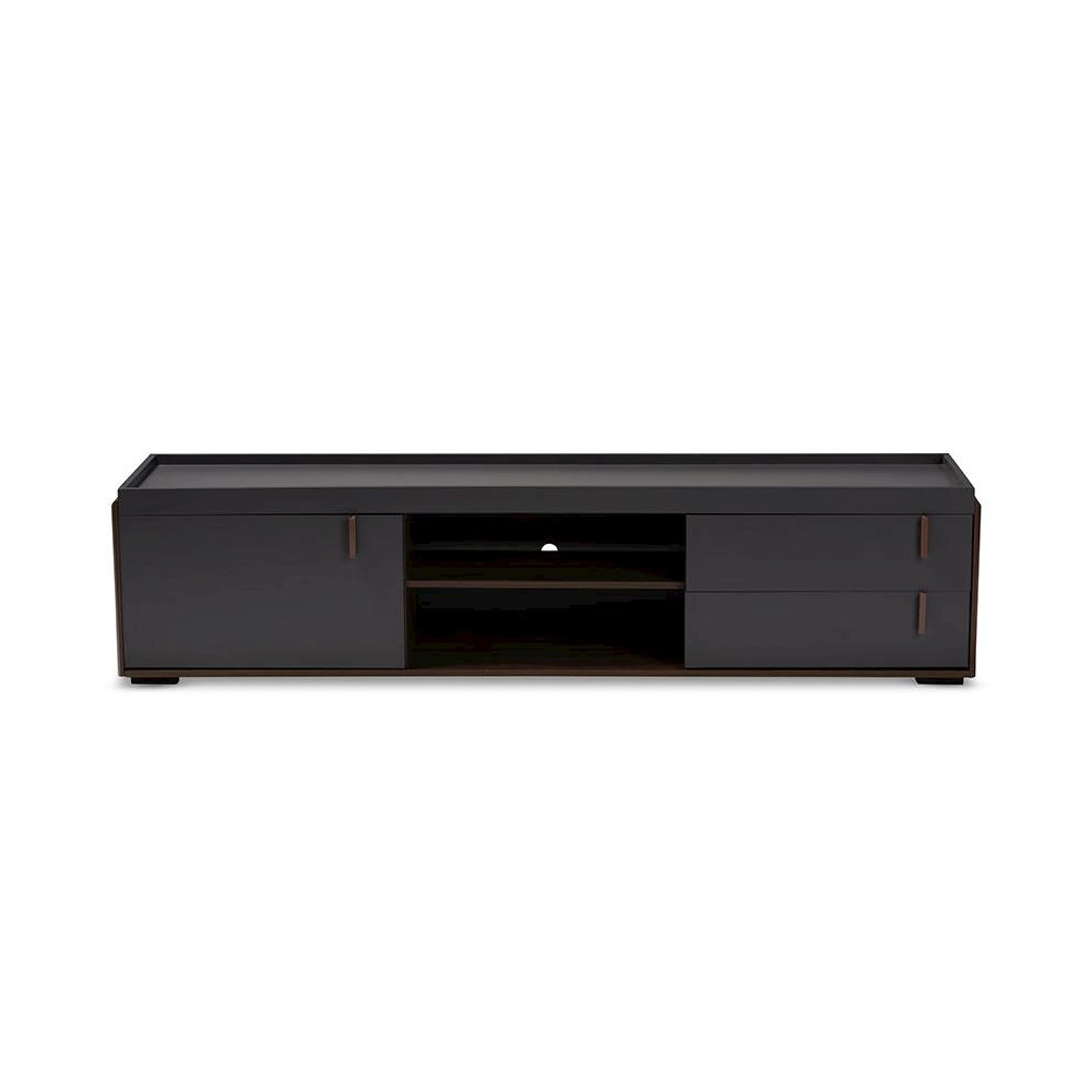 Two-Tone Gray and Walnut Finished Wood 2-Drawer TV Stand. Picture 3