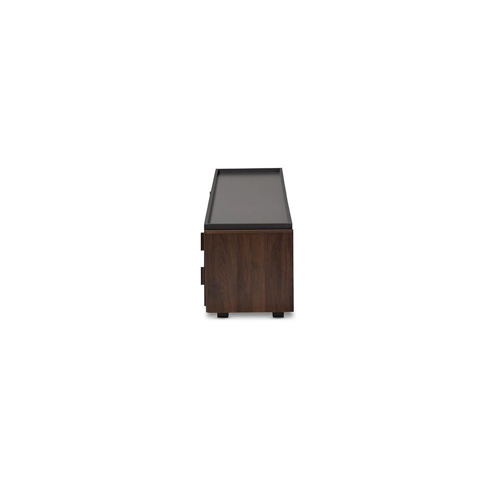 Two-Tone Gray and Walnut Finished Wood 2-Drawer TV Stand. Picture 4