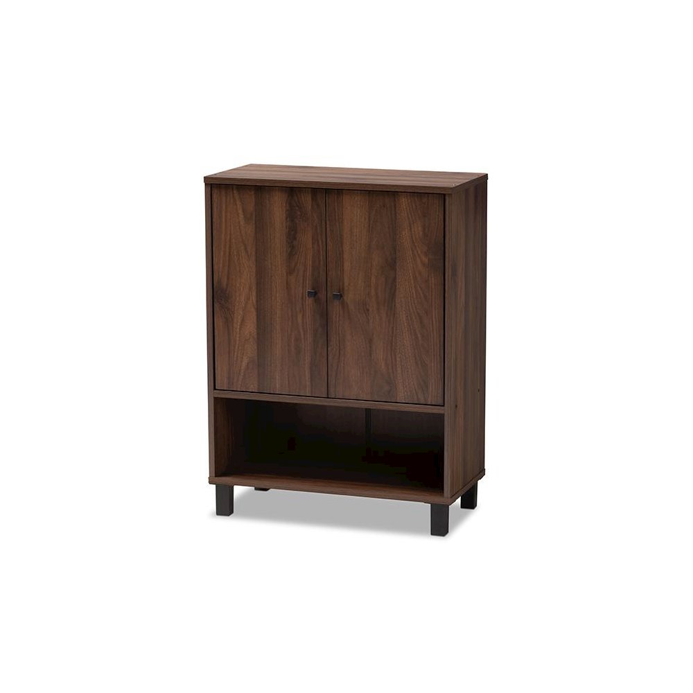 Walnut Brown Finished 2-Door Wood Entryway Shoe Storage Cabinet. Picture 1