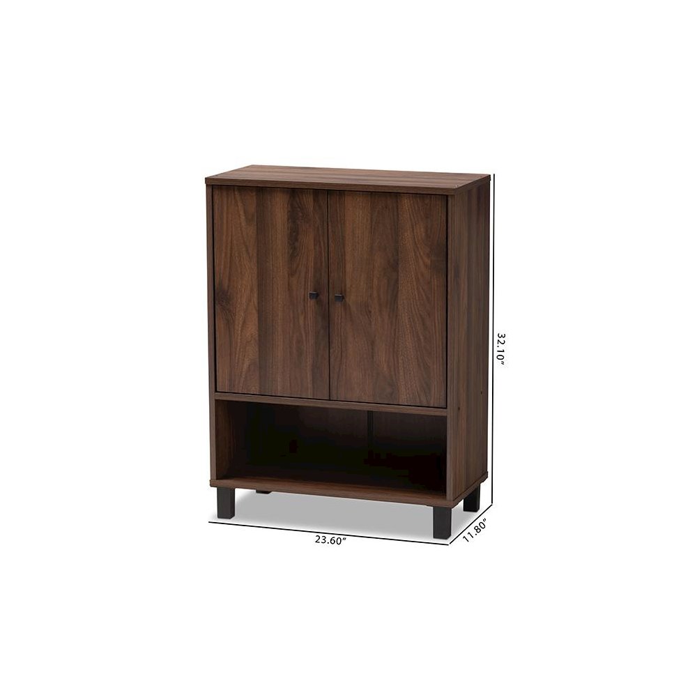 Walnut Brown Finished 2-Door Wood Entryway Shoe Storage Cabinet. Picture 10