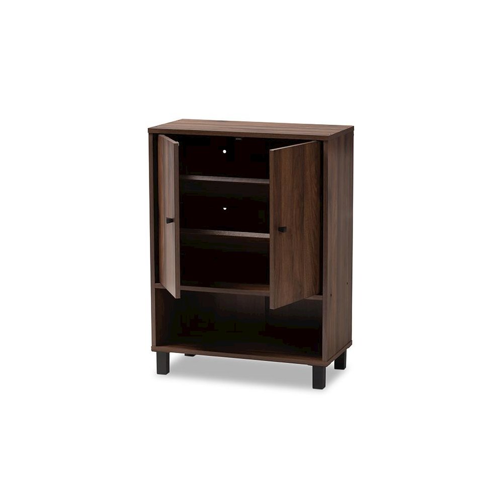 Walnut Brown Finished 2-Door Wood Entryway Shoe Storage Cabinet. Picture 2