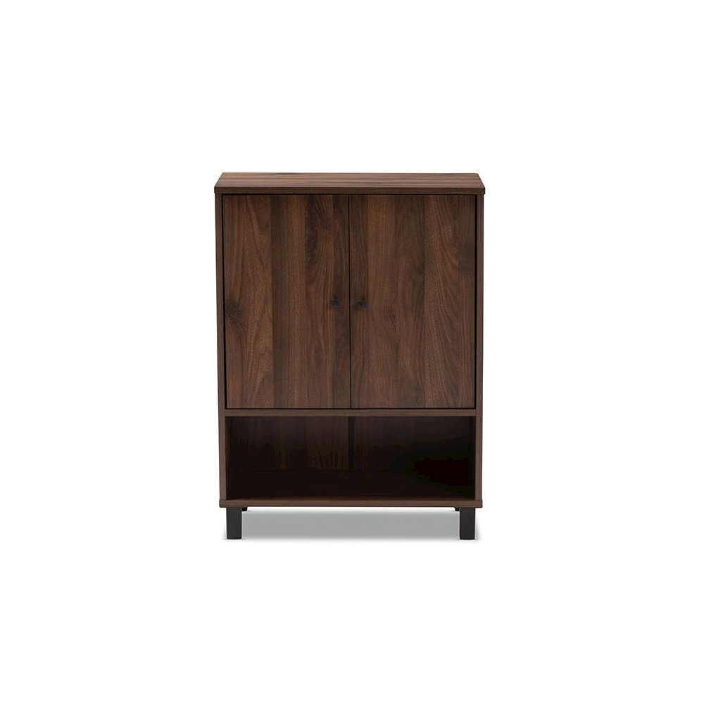 Walnut Brown Finished 2-Door Wood Entryway Shoe Storage Cabinet. Picture 3