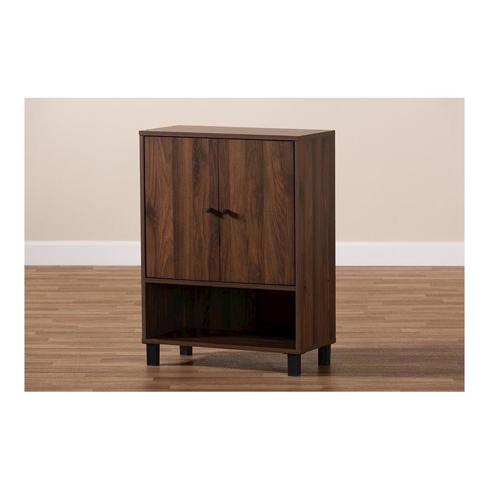 Walnut Brown Finished 2-Door Wood Entryway Shoe Storage Cabinet. Picture 9