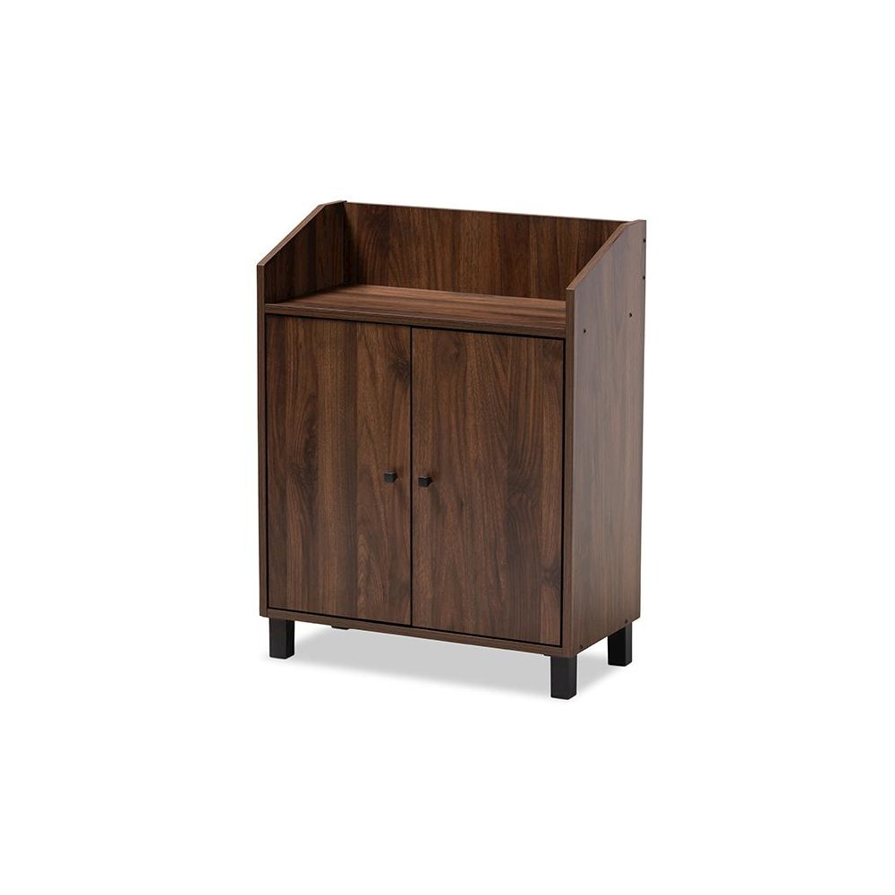Walnut Brown Finished 2-Door Wood Entryway Shoe Storage Cabinet with Open Shelf. Picture 1