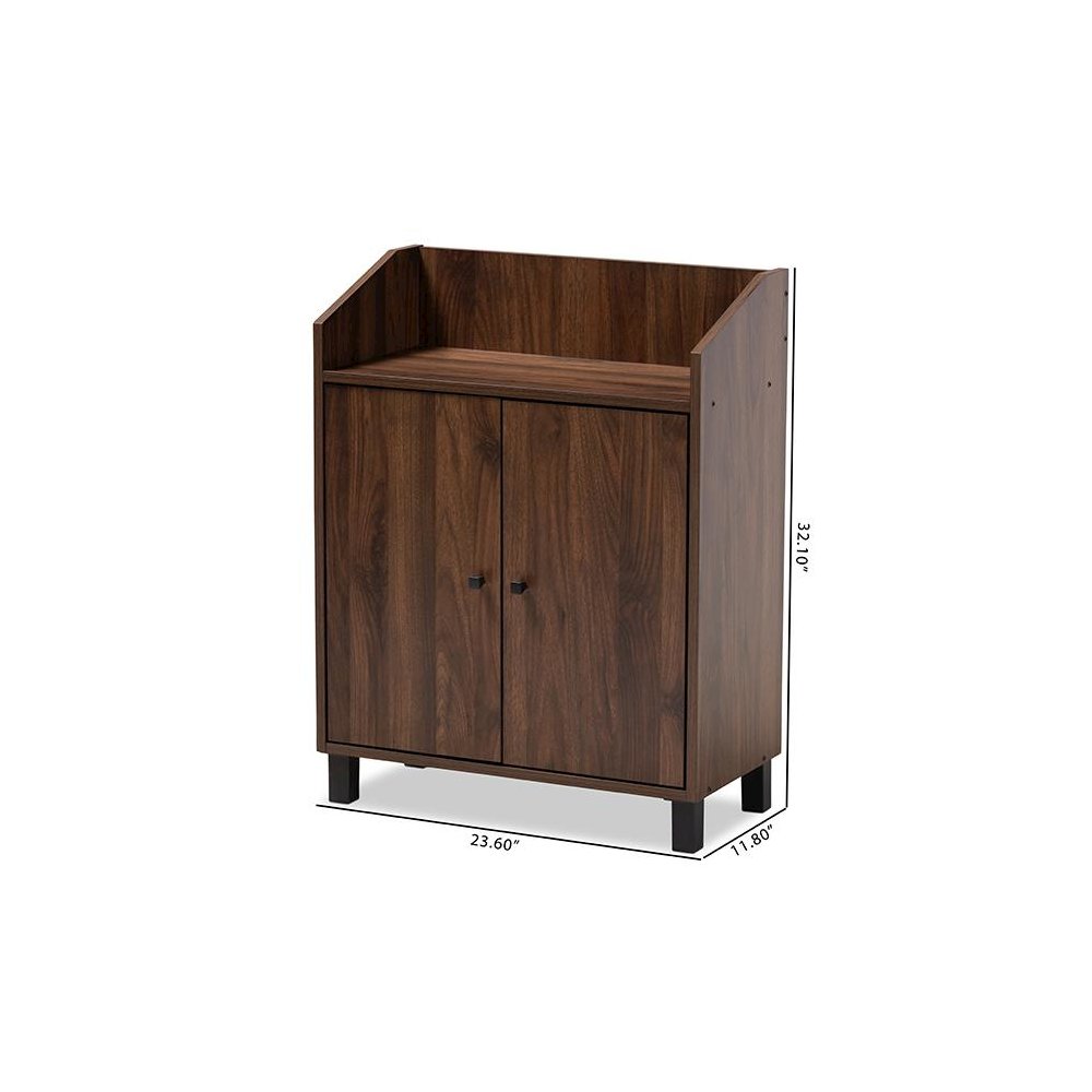 Walnut Brown Finished 2-Door Wood Entryway Shoe Storage Cabinet with Open Shelf. Picture 10