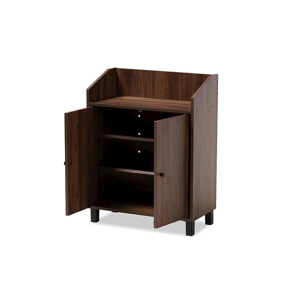 Walnut Brown Finished 2-Door Wood Entryway Shoe Storage Cabinet with Open Shelf. Picture 2