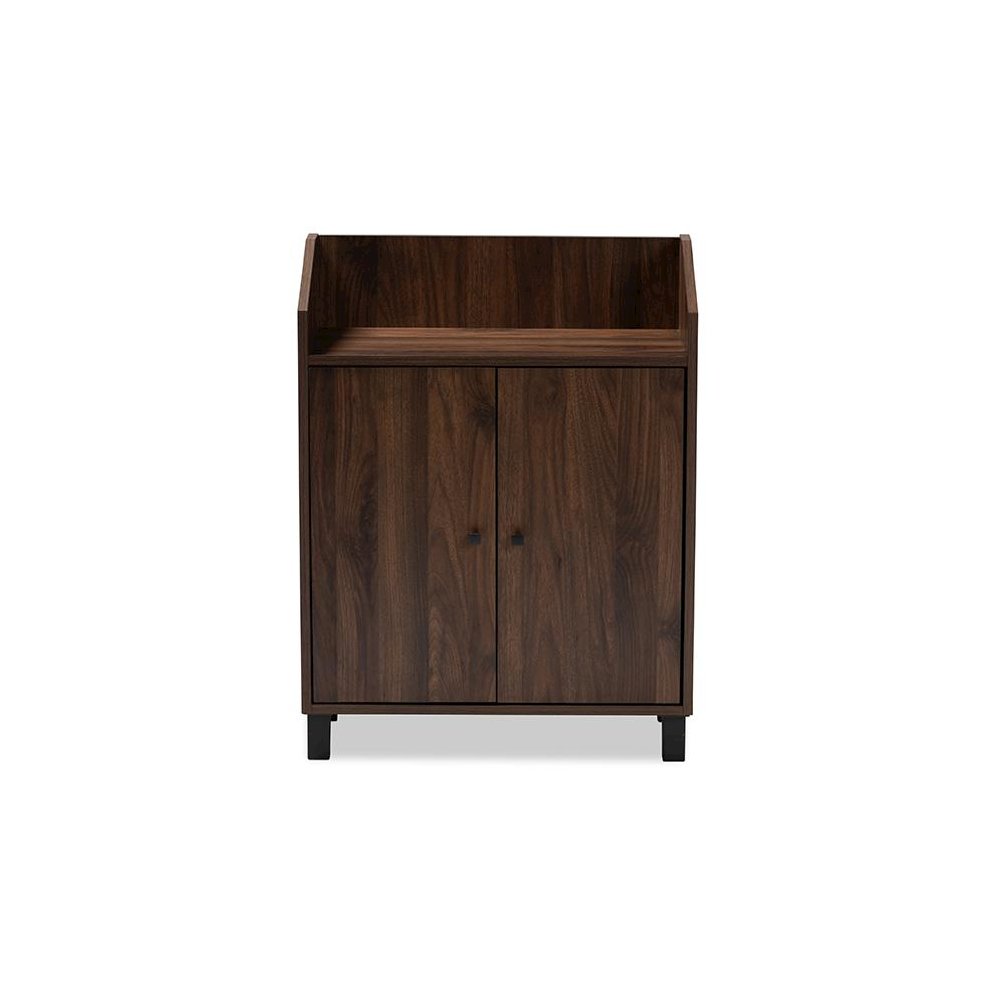 Walnut Brown Finished 2-Door Wood Entryway Shoe Storage Cabinet with Open Shelf. Picture 3