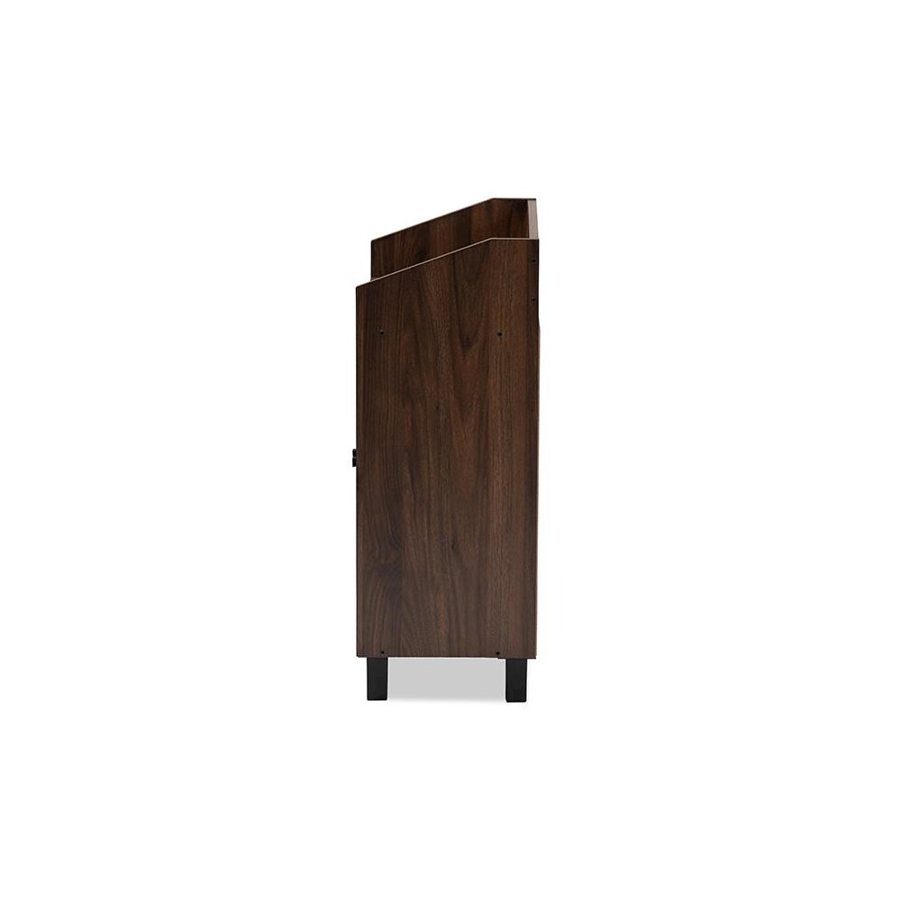 Walnut Brown Finished 2-Door Wood Entryway Shoe Storage Cabinet with Open Shelf. Picture 4