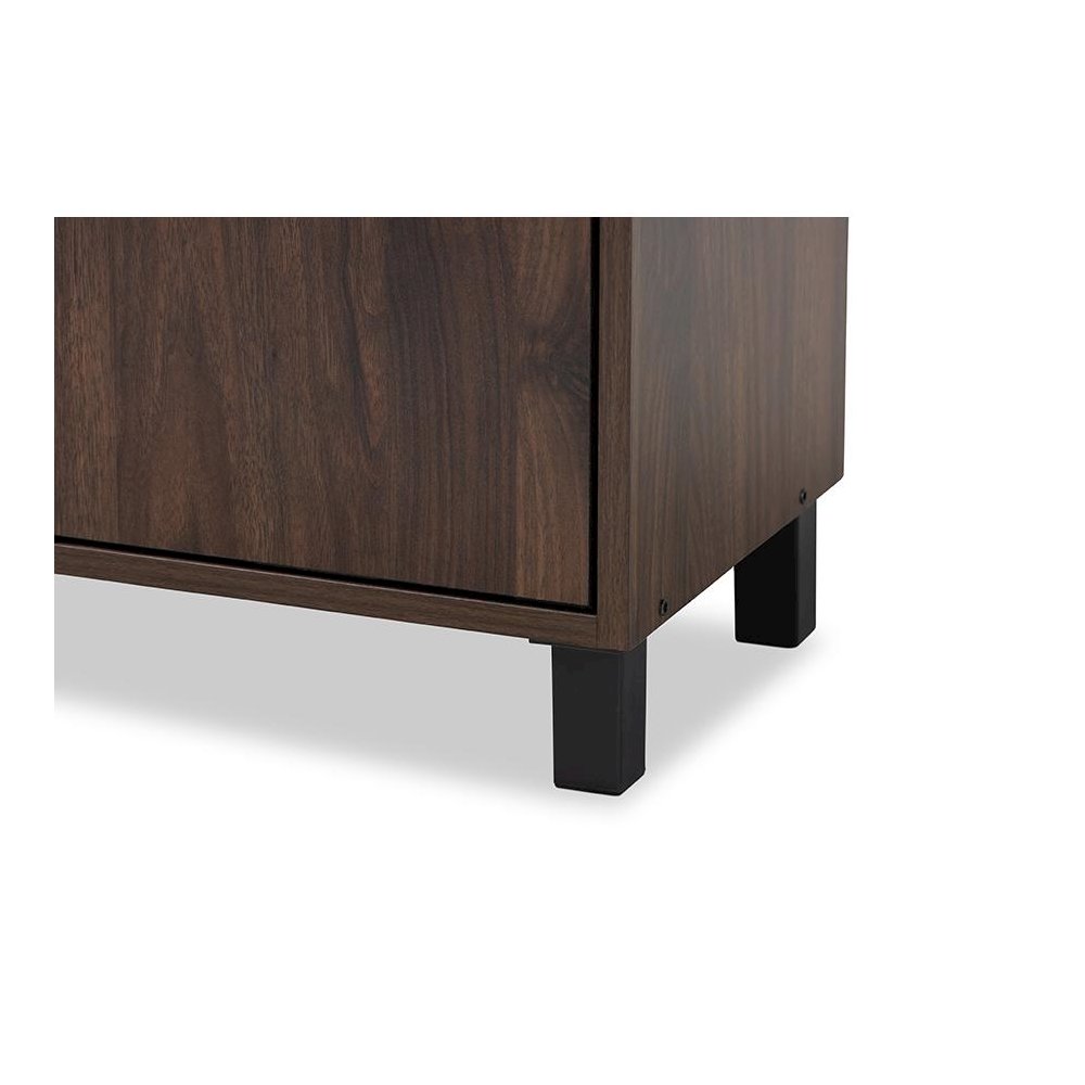 Walnut Brown Finished 2-Door Wood Entryway Shoe Storage Cabinet with Open Shelf. Picture 6