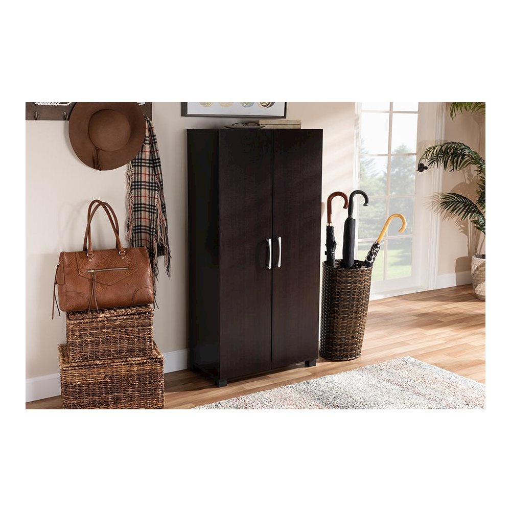 Two-Tone Wenge and Black Finished 2-Door Wood Entryway Shoe Storage Cabinet. Picture 7