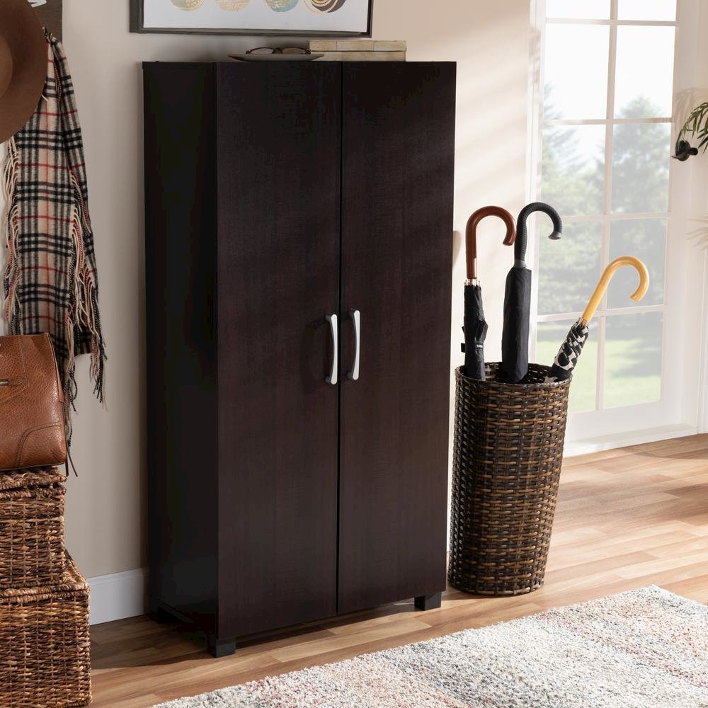 Two-Tone Wenge and Black Finished 2-Door Wood Entryway Shoe Storage Cabinet. Picture 17