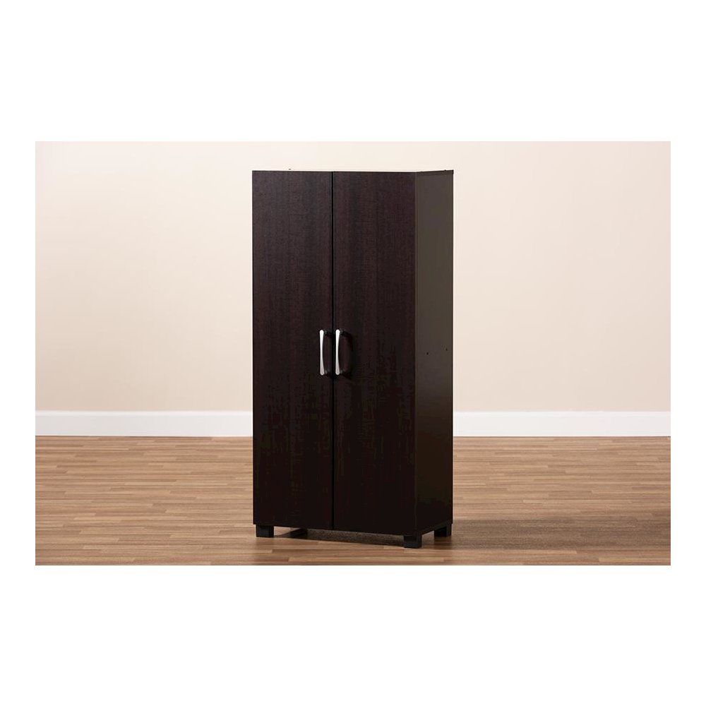Two-Tone Wenge and Black Finished 2-Door Wood Entryway Shoe Storage Cabinet. Picture 9