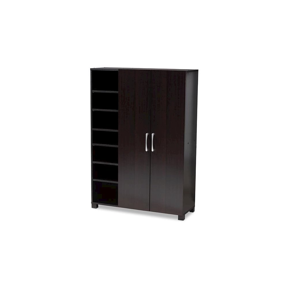 Black Finished 2-Door Wood Entryway Shoe Storage Cabinet with Open Shelves. Picture 1