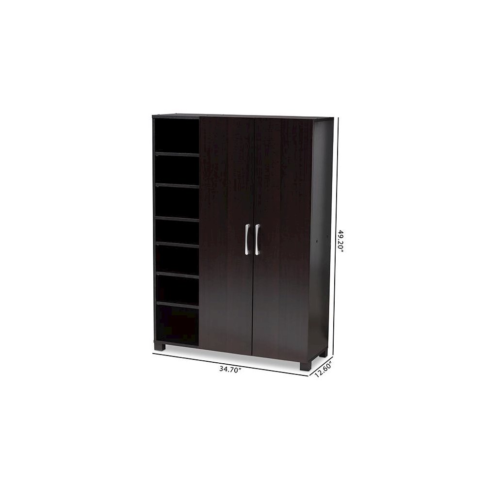 Black Finished 2-Door Wood Entryway Shoe Storage Cabinet with Open Shelves. Picture 10