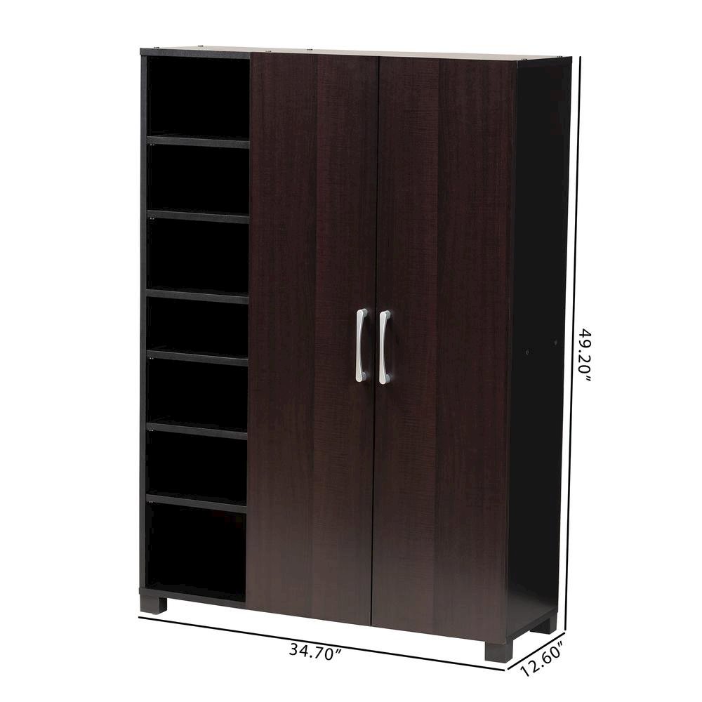 Black Finished 2-Door Wood Entryway Shoe Storage Cabinet with Open Shelves. Picture 20