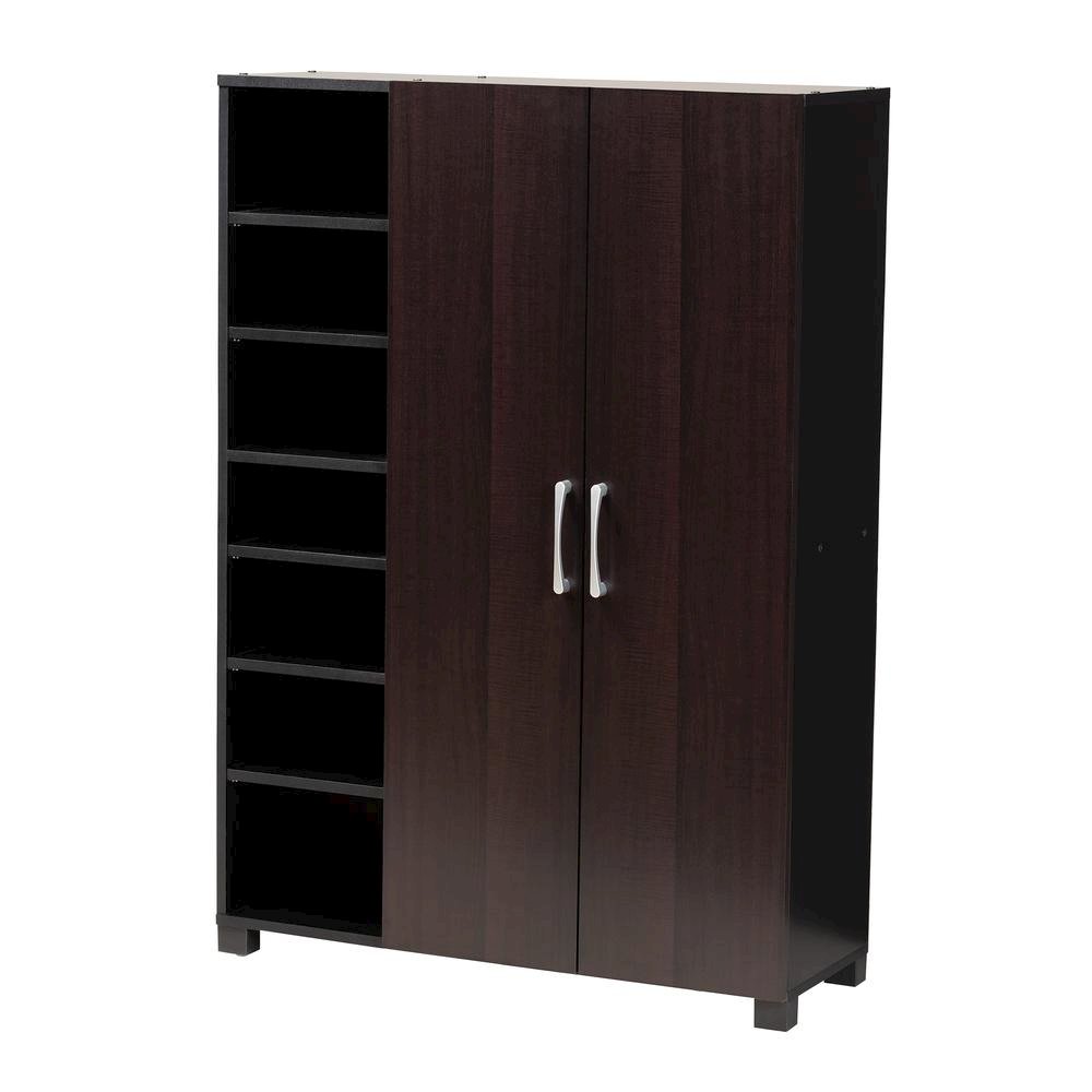 Black Finished 2-Door Wood Entryway Shoe Storage Cabinet with Open Shelves. Picture 11