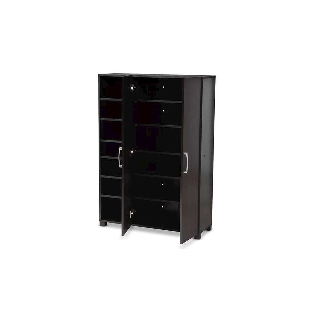 Black Finished 2-Door Wood Entryway Shoe Storage Cabinet with Open Shelves. Picture 2