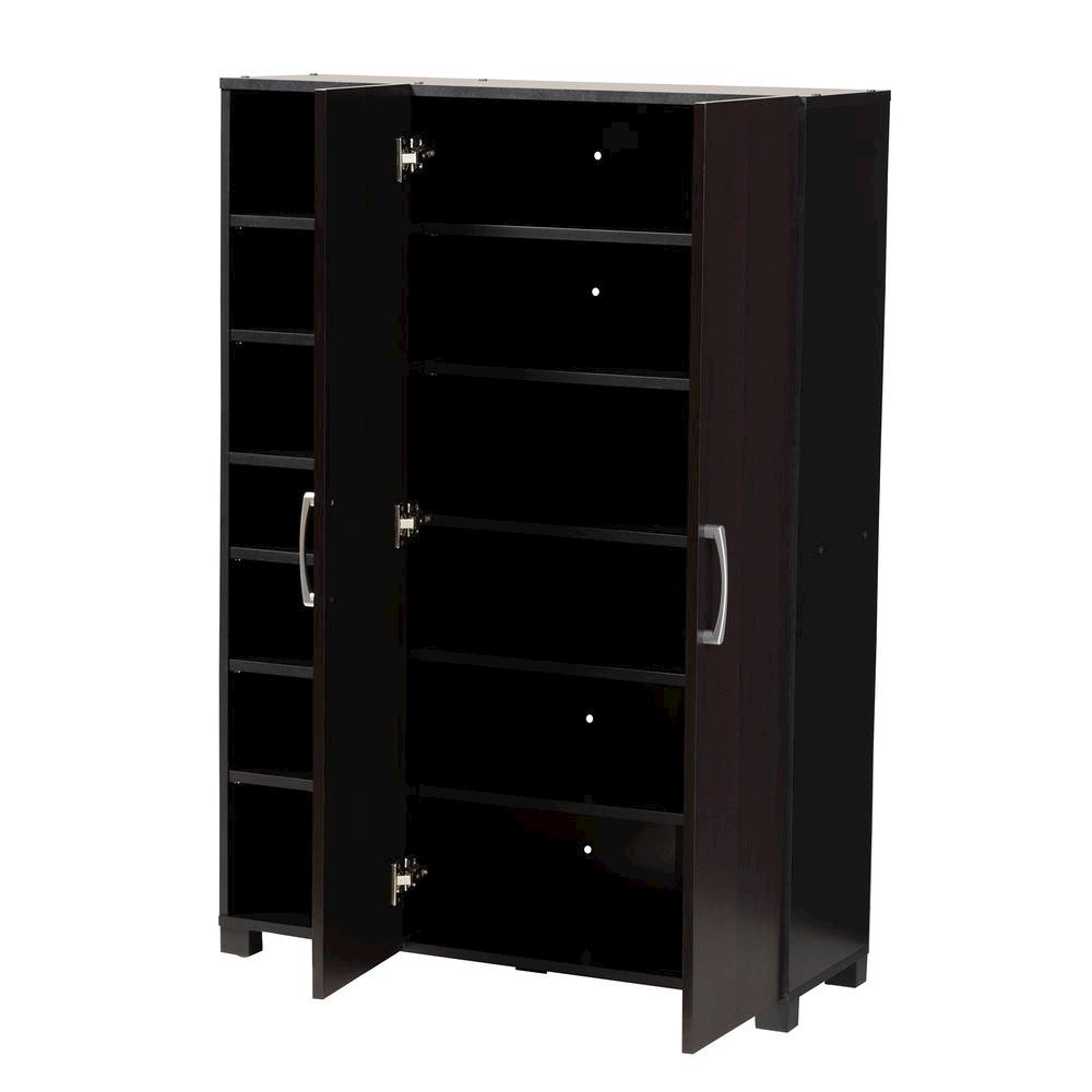 Black Finished 2-Door Wood Entryway Shoe Storage Cabinet with Open Shelves. Picture 12