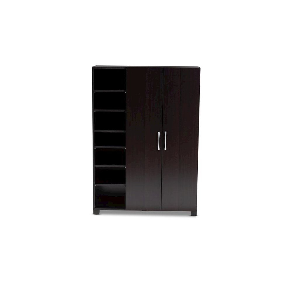 Black Finished 2-Door Wood Entryway Shoe Storage Cabinet with Open Shelves. Picture 3