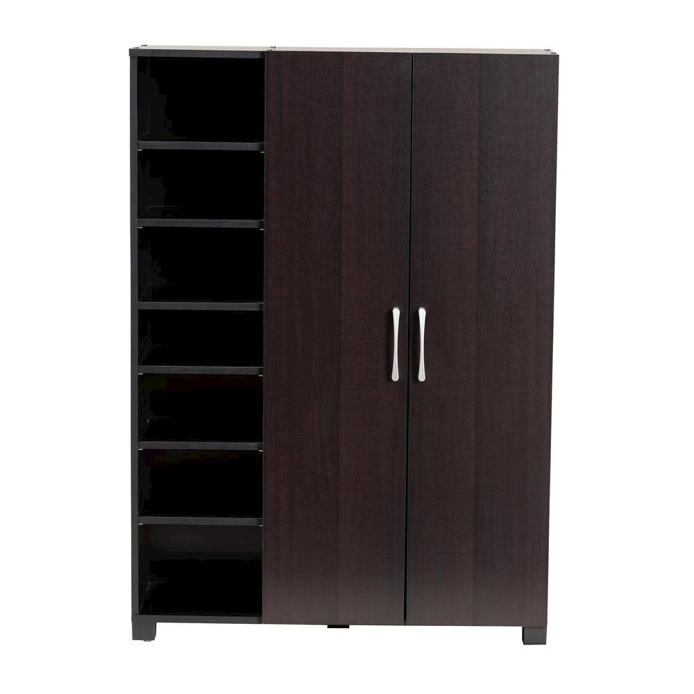 Black Finished 2-Door Wood Entryway Shoe Storage Cabinet with Open Shelves. Picture 13