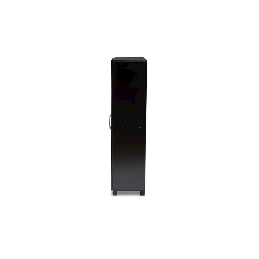 Black Finished 2-Door Wood Entryway Shoe Storage Cabinet with Open Shelves. Picture 4