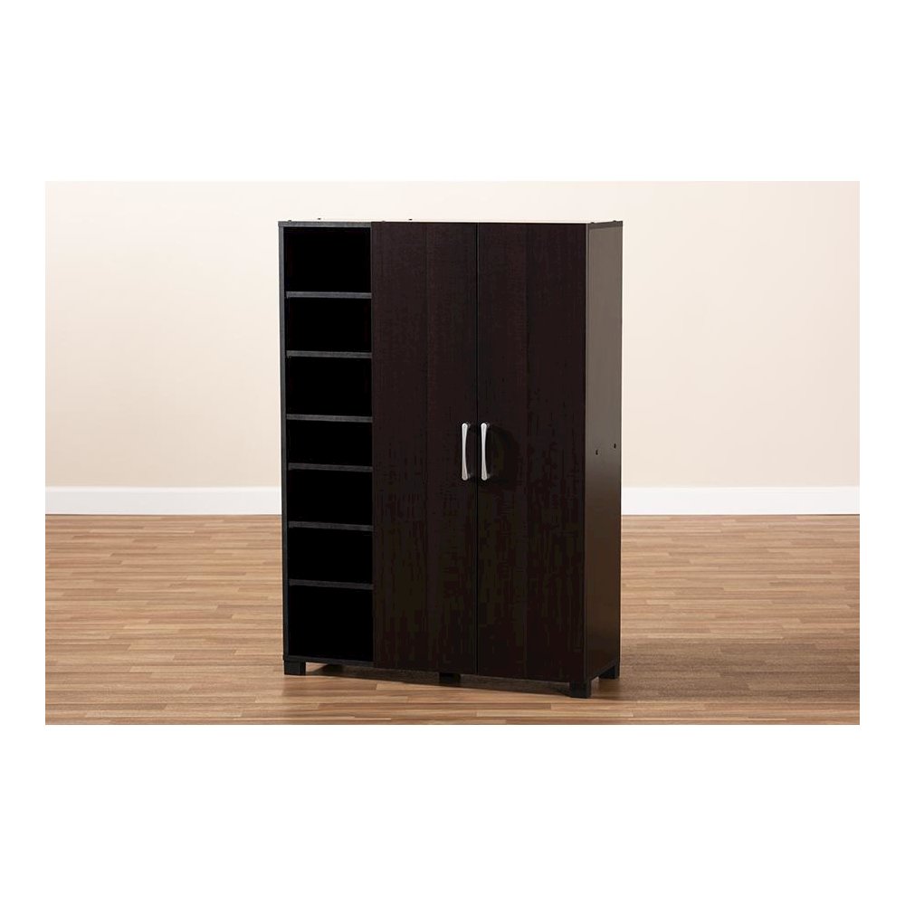 Black Finished 2-Door Wood Entryway Shoe Storage Cabinet with Open Shelves. Picture 9