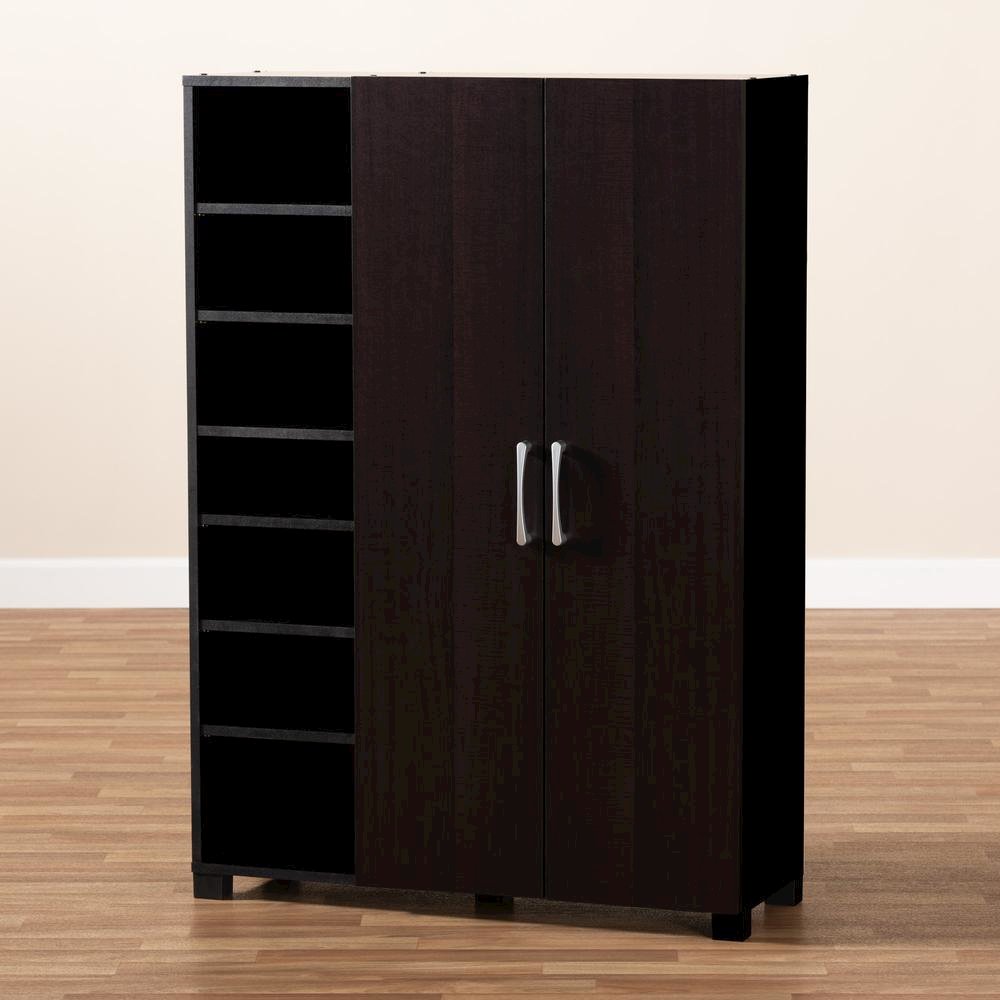 Black Finished 2-Door Wood Entryway Shoe Storage Cabinet with Open Shelves. Picture 19