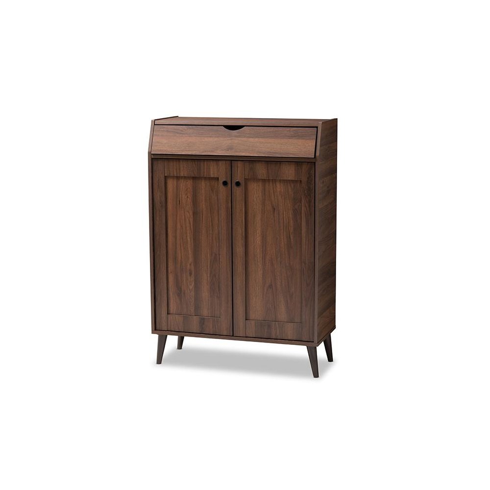Walnut Brown finished 2-Door Wood Entryway Shoe Storage Cabinet. Picture 1