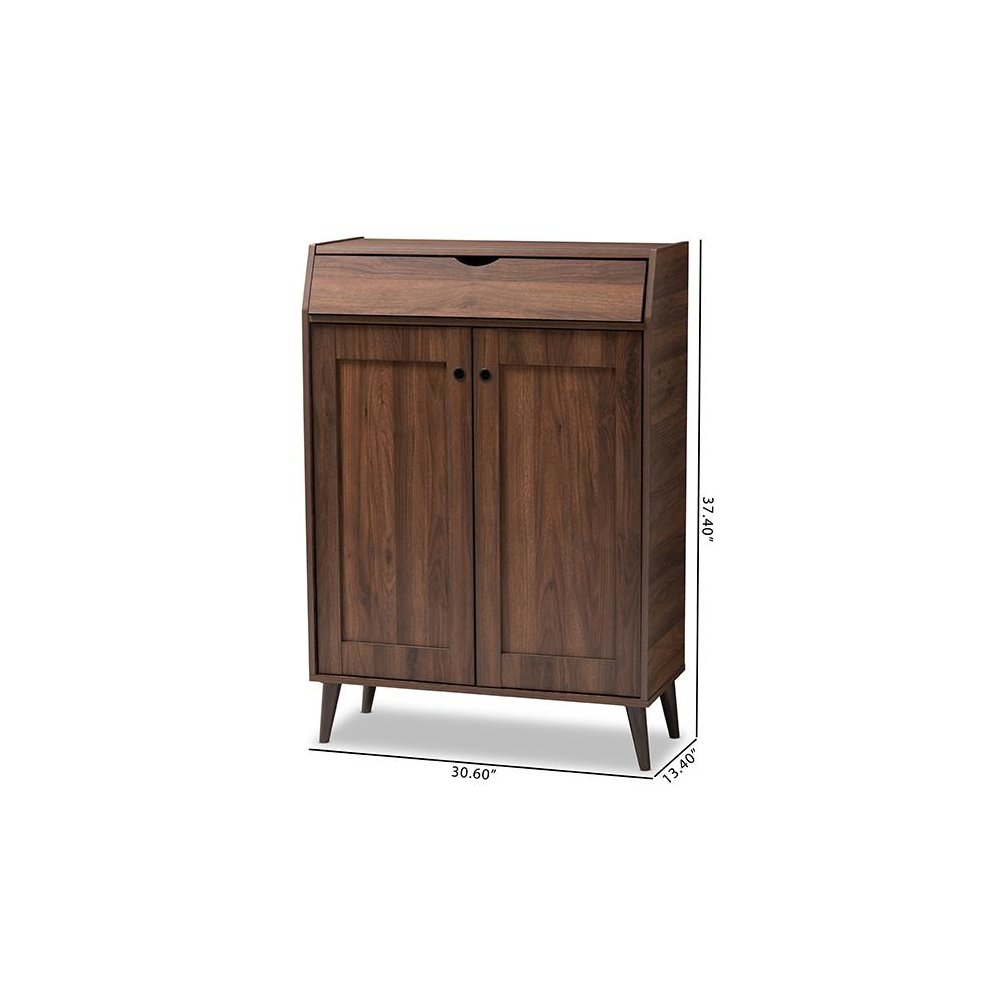 Walnut Brown finished 2-Door Wood Entryway Shoe Storage Cabinet. Picture 10