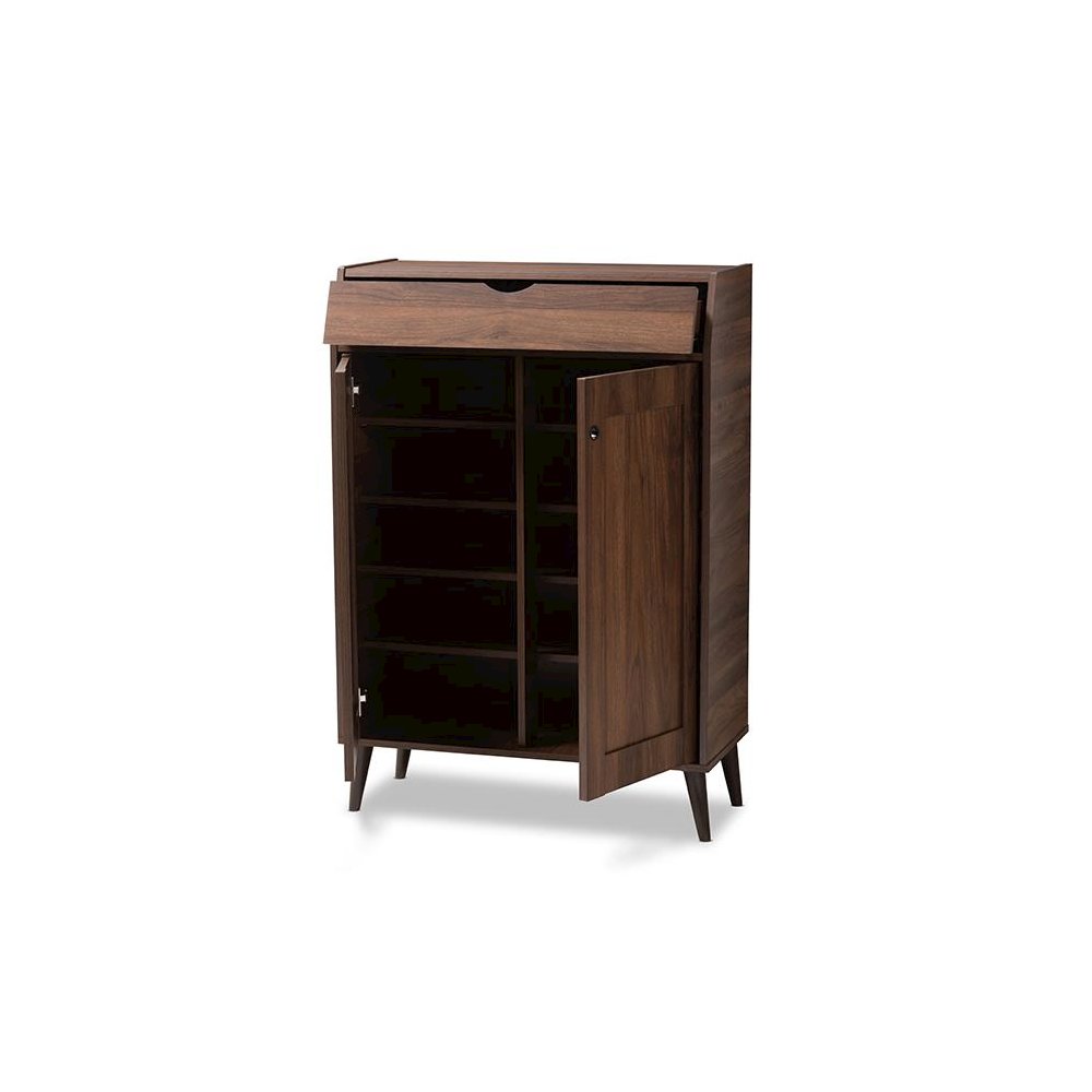 Walnut Brown finished 2-Door Wood Entryway Shoe Storage Cabinet. Picture 2