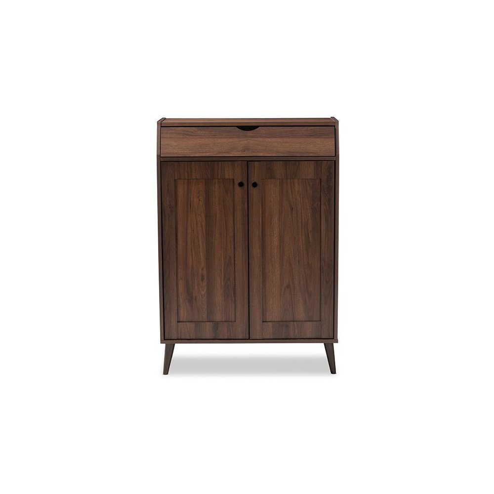 Walnut Brown finished 2-Door Wood Entryway Shoe Storage Cabinet. Picture 3