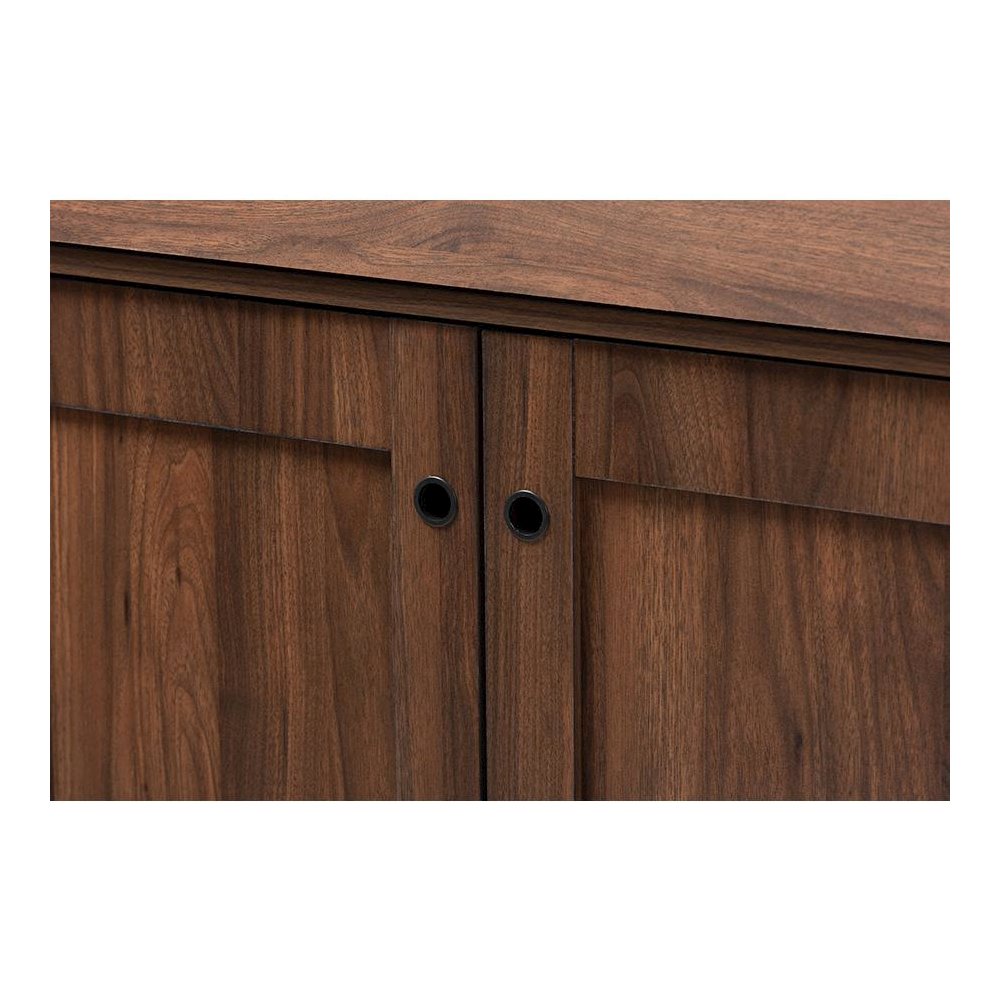 Walnut Brown finished 2-Door Wood Entryway Shoe Storage Cabinet. Picture 5