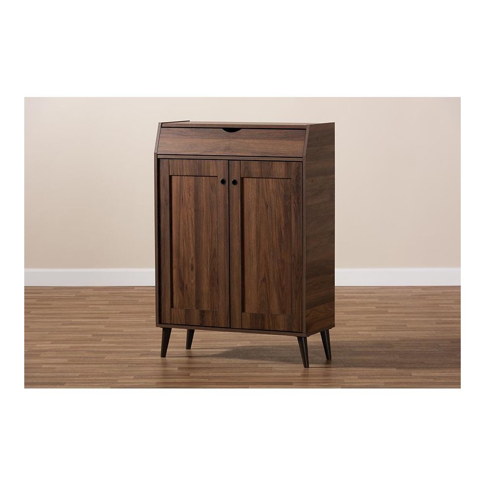 Walnut Brown finished 2-Door Wood Entryway Shoe Storage Cabinet. Picture 9