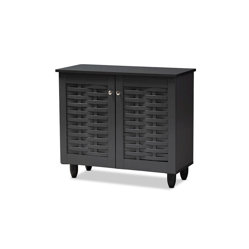Dark Gray 2-Door Wooden Entryway Shoe Storage Cabinet. Picture 1