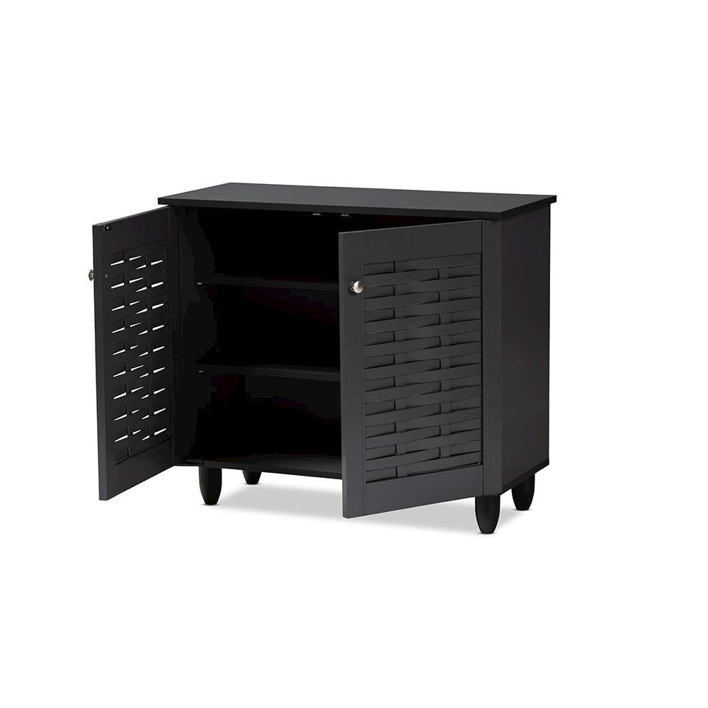 Dark Gray 2-Door Wooden Entryway Shoe Storage Cabinet. Picture 2