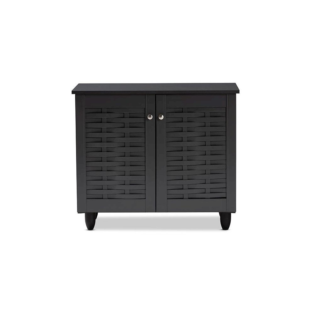 Dark Gray 2-Door Wooden Entryway Shoe Storage Cabinet. Picture 3