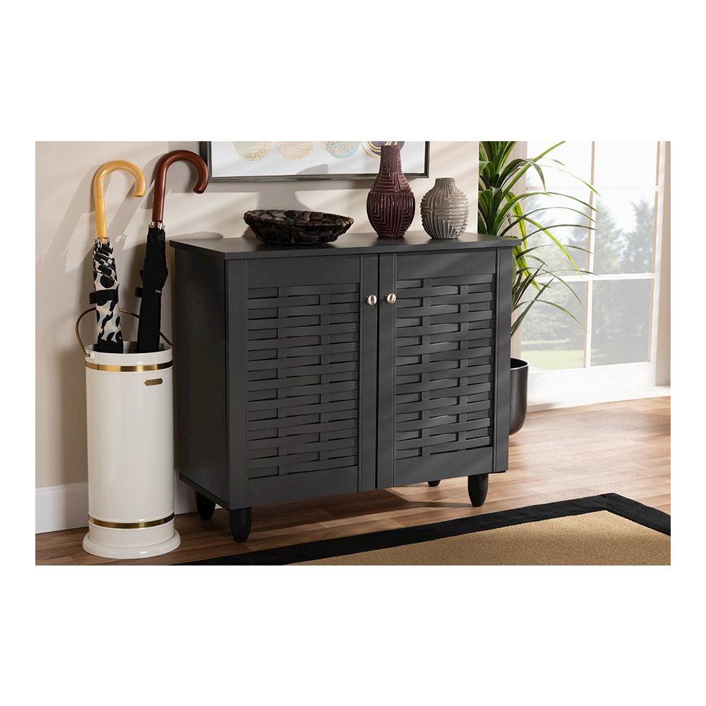 Dark Gray 2-Door Wooden Entryway Shoe Storage Cabinet. Picture 6