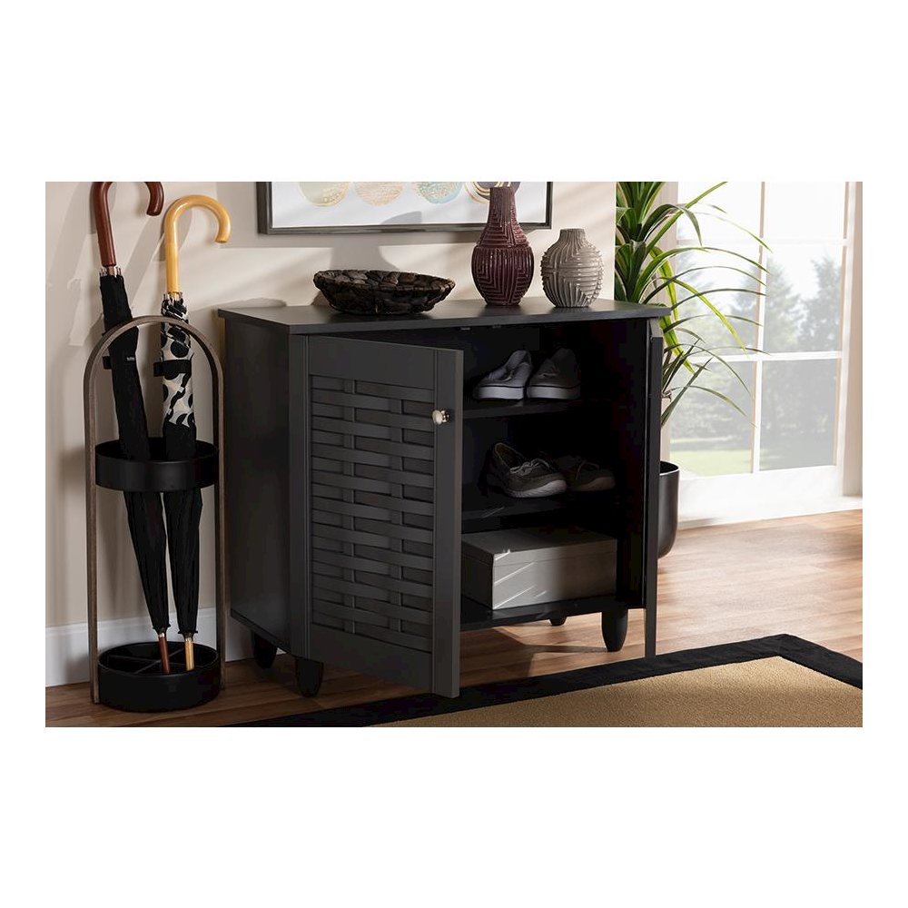 Dark Gray 2-Door Wooden Entryway Shoe Storage Cabinet. Picture 7