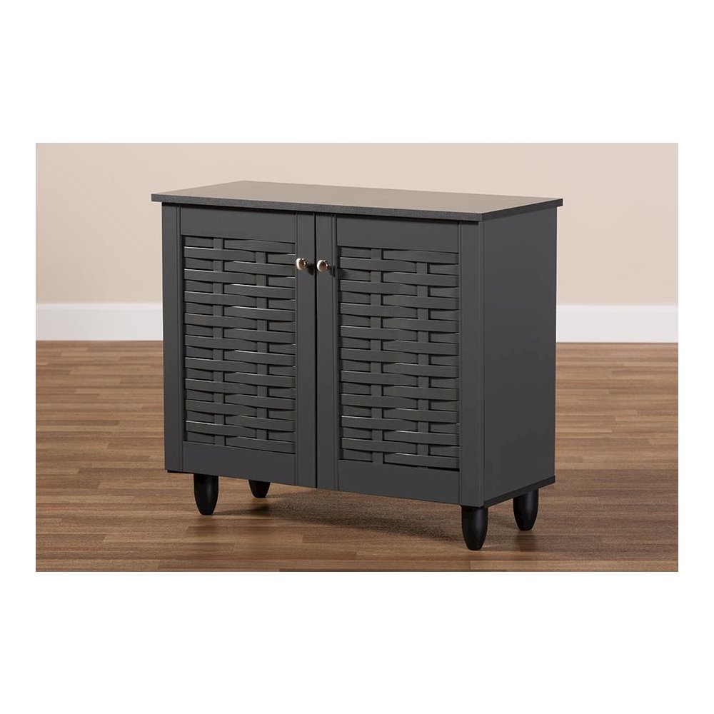Dark Gray 2-Door Wooden Entryway Shoe Storage Cabinet. Picture 8