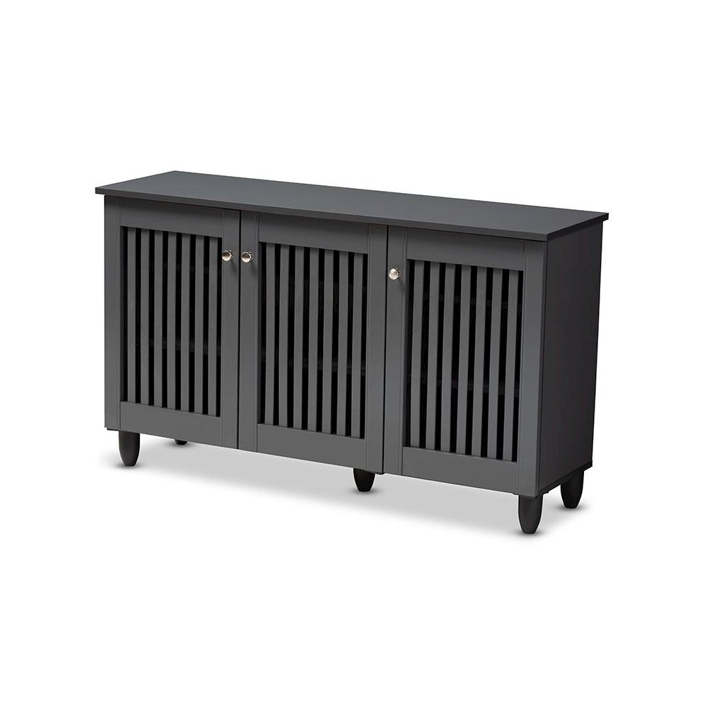 Dark Gray 3-Door Wooden Entryway Shoe Storage Wide Cabinet. Picture 1